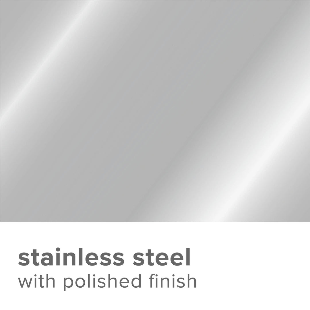 Polished stainless steel surface with text indicating a polished finish
