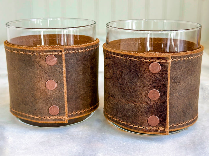 Leather Rocks Glass Set