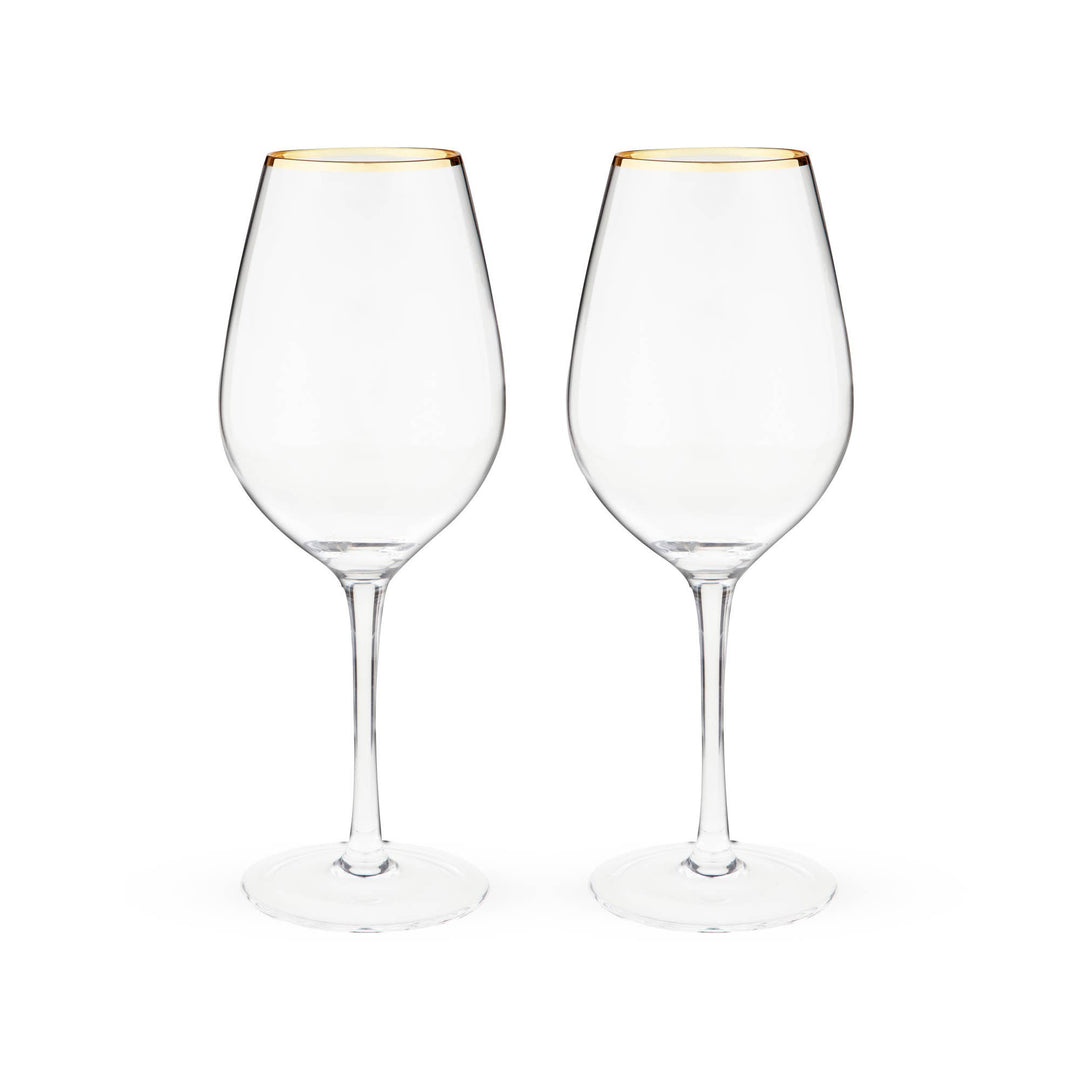 Gilded Gold Rimmed Glass Stemmed Wine Glasses Set of 2