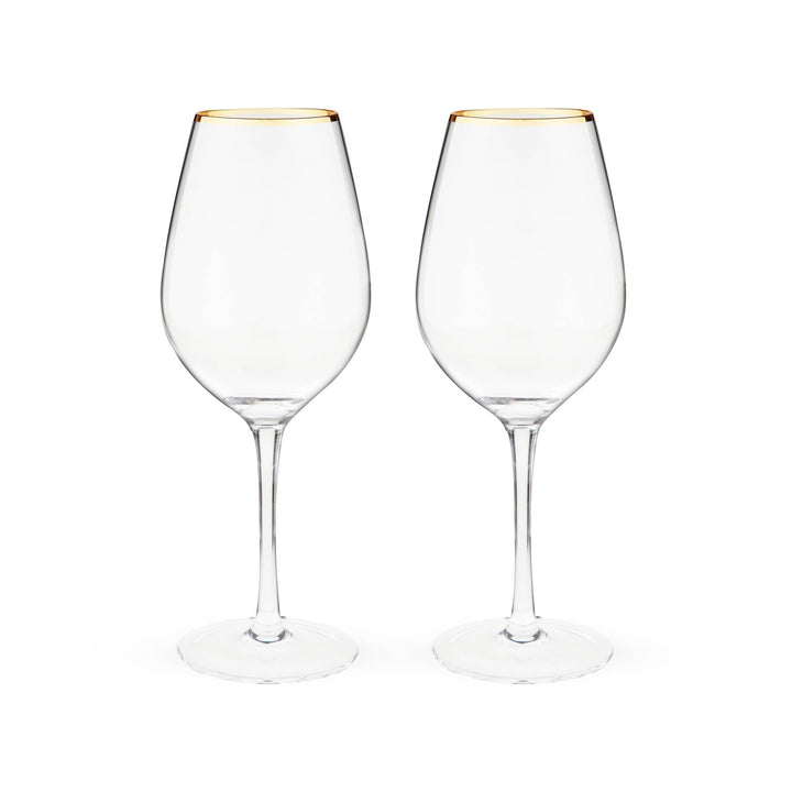 Gilded Gold Rimmed Glass Stemmed Wine Glasses Set of 2