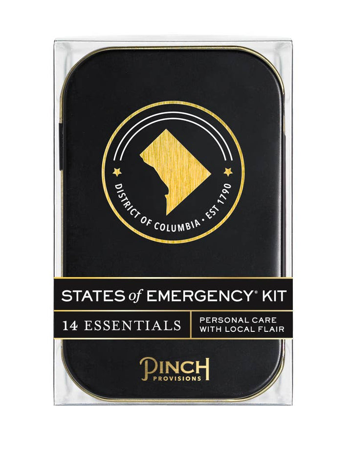 States of Emergency kit packaging with gold and black design on a white background