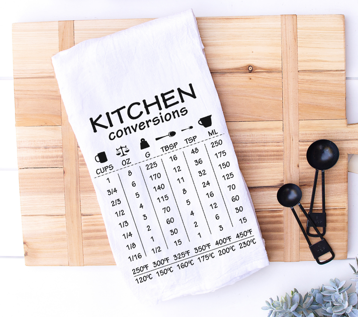 Kitchen Conversions Cheat Sheet for Baker or Chef Kitchen Hand and Dish Towel