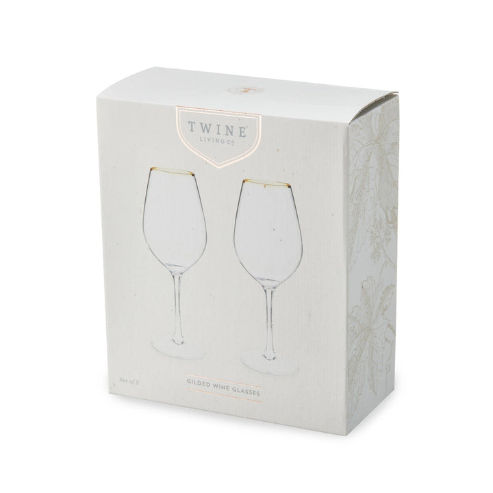 Gilded Gold Rimmed Glass Stemmed Wine Glasses Set of 2