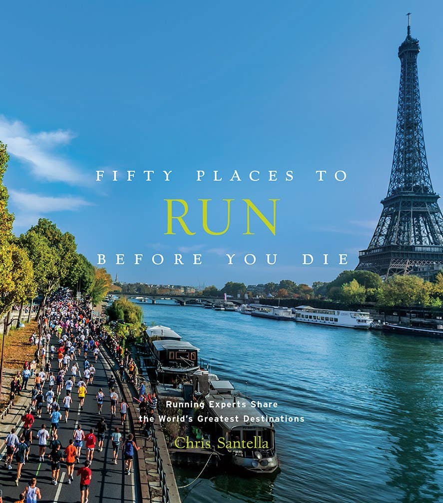 Book cover with Eiffel Tower and running people, titled &