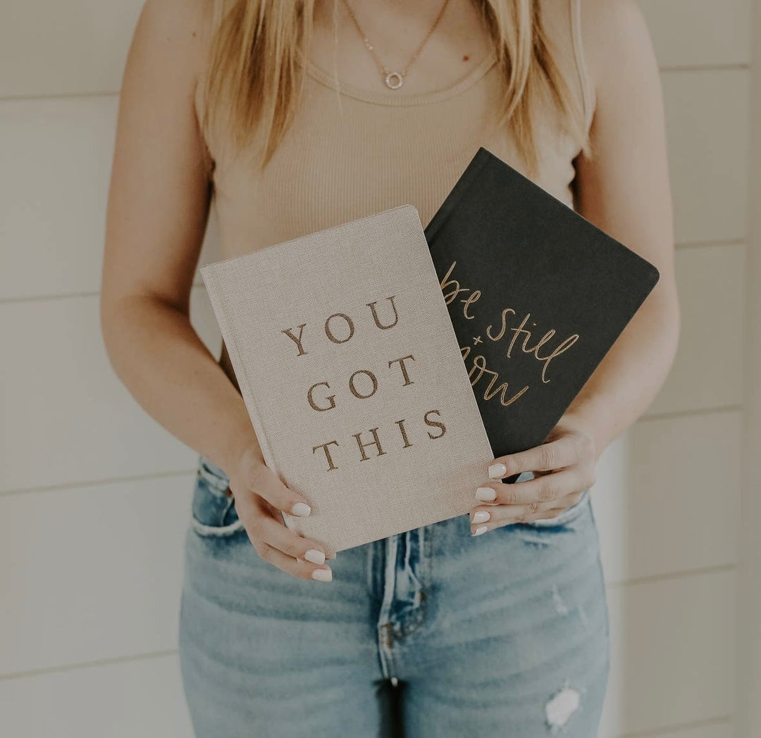 You Got This - Tan and Gold Foil Fabric Journal