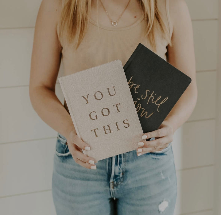 You Got This - Tan and Gold Foil Fabric Journal
