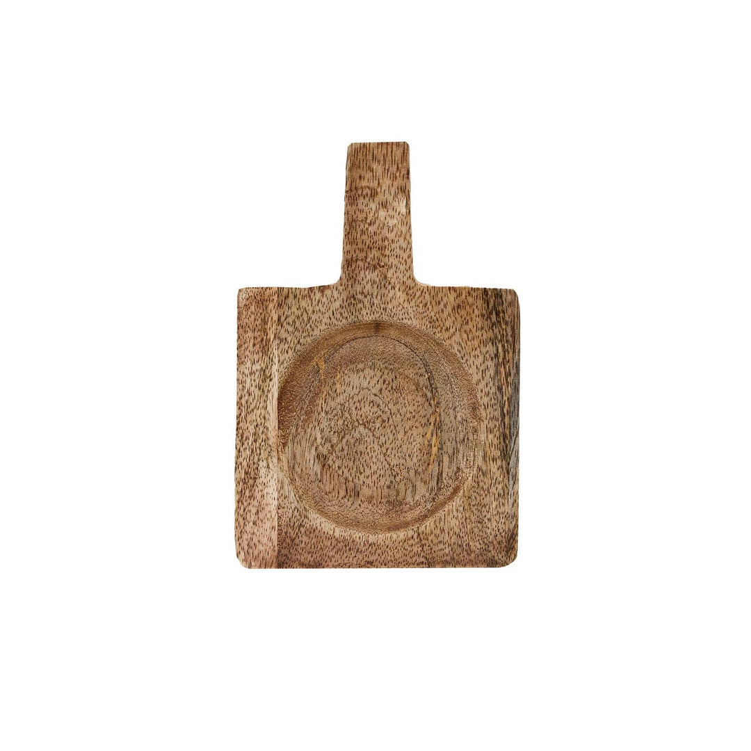 Wooden dish with handle on a white background