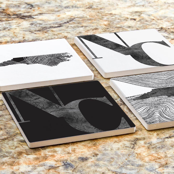 Minimalistic B&amp;W North Carolina Initials State Shapes | Absorbent Coasters | Set of 4 | Min 2