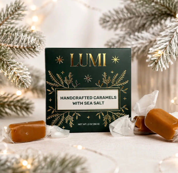 Holiday Handcrafted Caramels with Sea Salt - Green Box 2oz