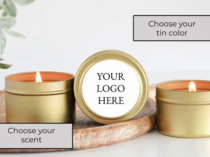 Custom Logo Candle Tins | 4 oz | Gold, Black &amp; Silver