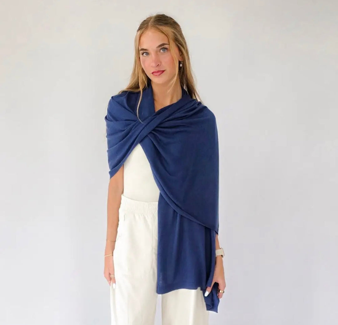 Catalina Cashmere Blend Travel Scarf- Navy
