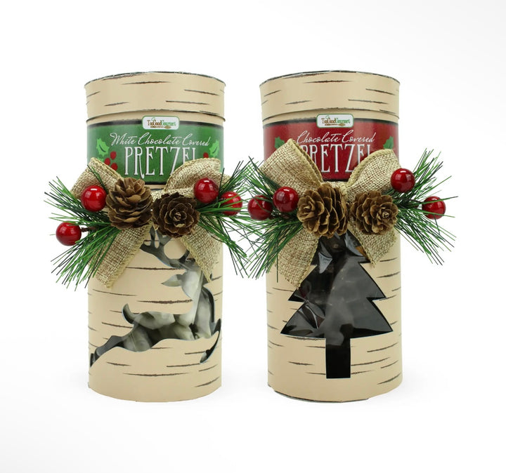 Holiday Woodland Pretzel Jars - Chocolate Dipped Pretzels