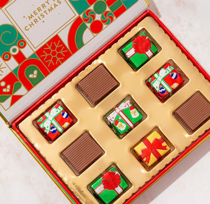 Holiday Greeting Card With Foiled Chocolate Gift Box