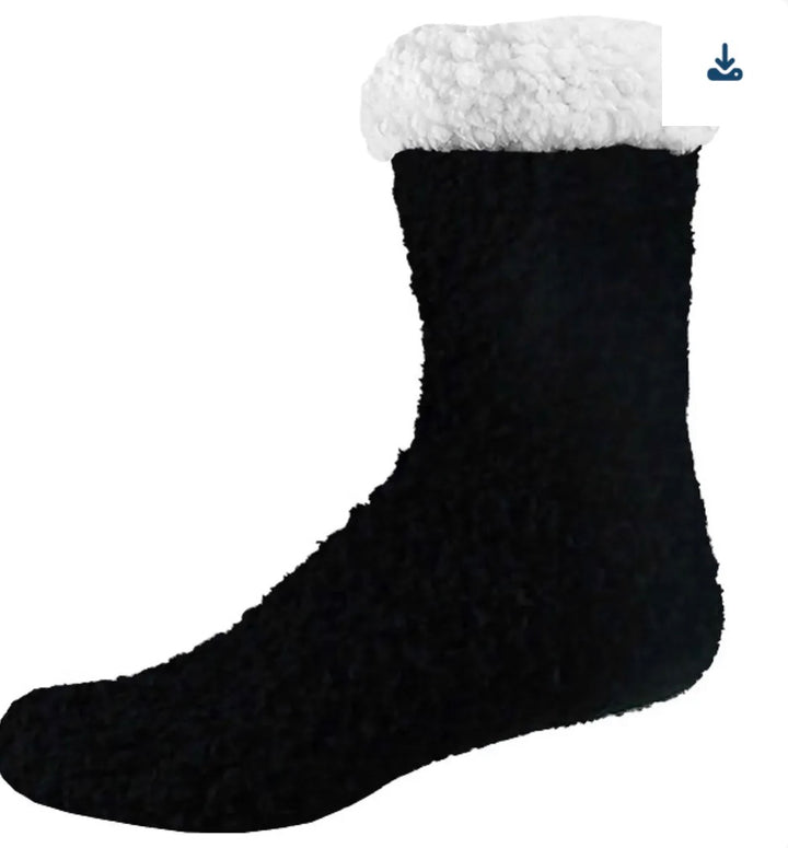 Rolled Fuzzy Beanie &amp; Sherpa Lined Socks Combo