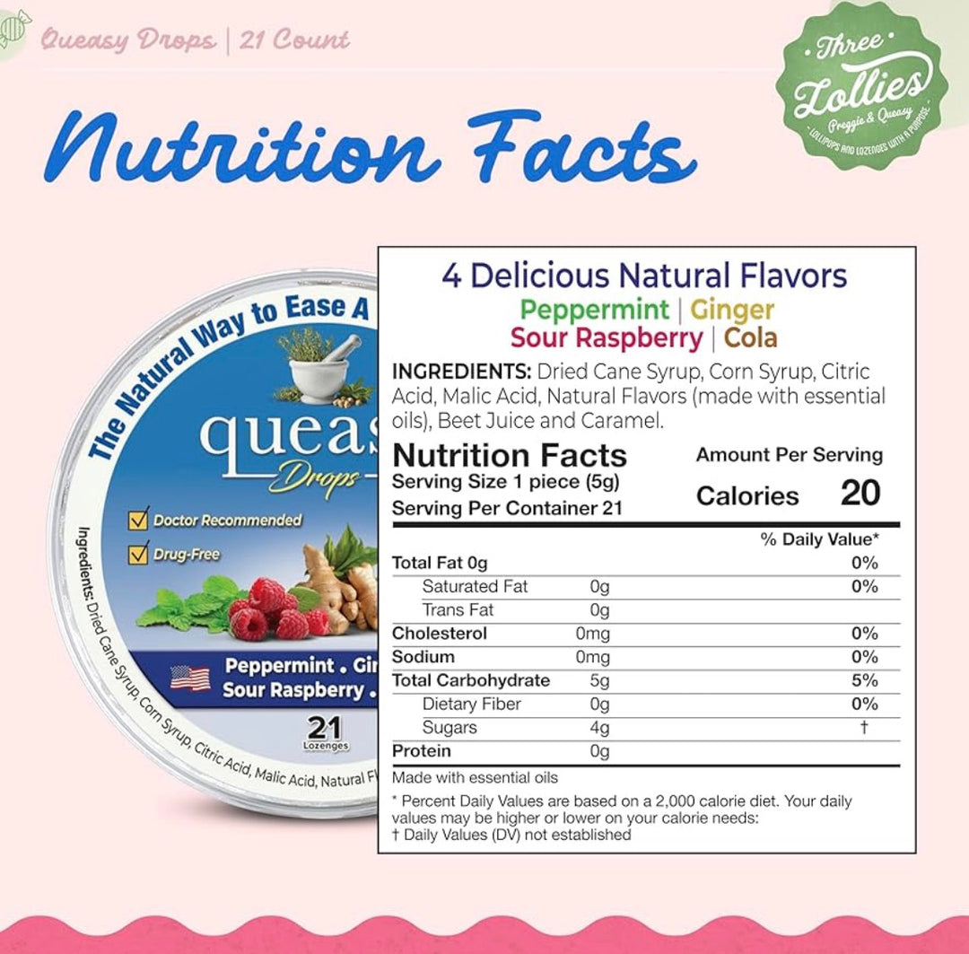 Queasy Drops: Ease Chemotherapy Nausea &amp; Travel Sickness, Alleviates a Dry Mouth, Natural Ingredients - 21 ct