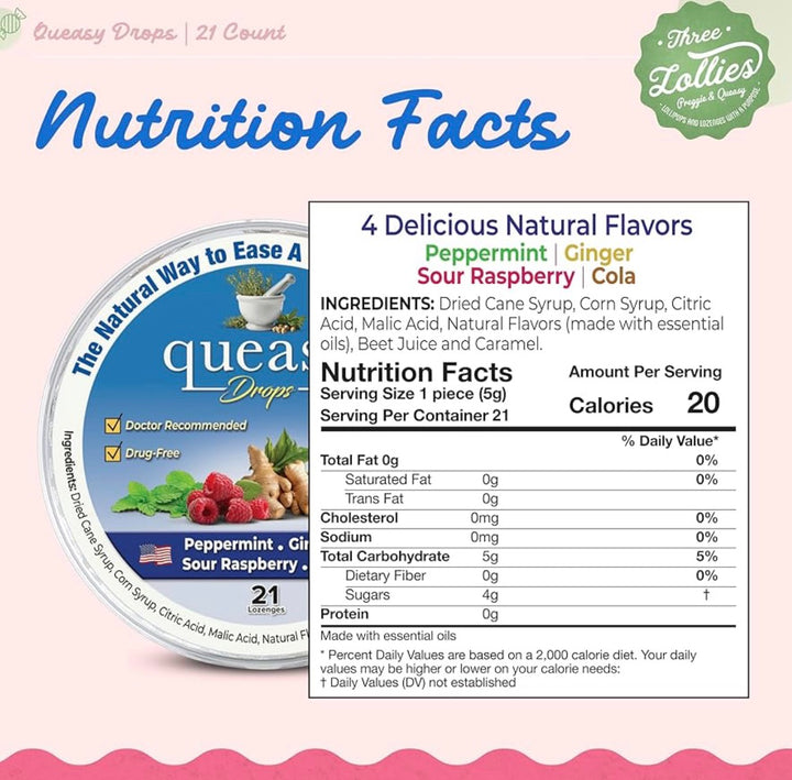 Queasy Drops: Ease Chemotherapy Nausea &amp; Travel Sickness, Alleviates a Dry Mouth, Natural Ingredients - 21 ct