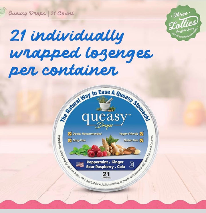 Queasy Drops: Ease Chemotherapy Nausea &amp; Travel Sickness, Alleviates a Dry Mouth, Natural Ingredients - 21 ct