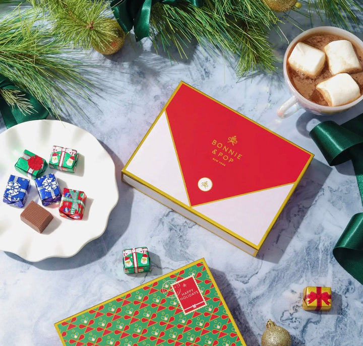 Holiday Greeting Card With Foiled Chocolate Gift Box