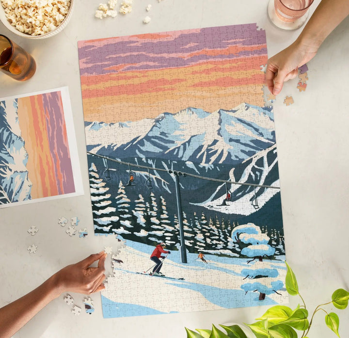 1000 Pc Puzzle Painterly, Winter Skiers
