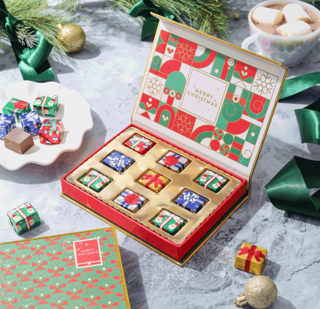 Holiday Greeting Card With Foiled Chocolate Gift Box