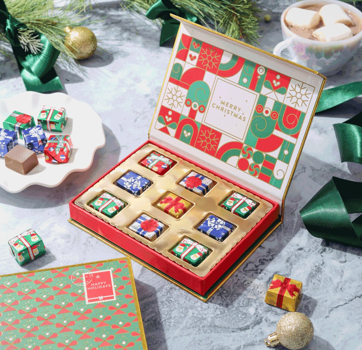 Holiday Greeting Card With Foiled Chocolate Gift Box