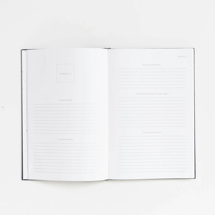 Open notebook with lined pages on a white background