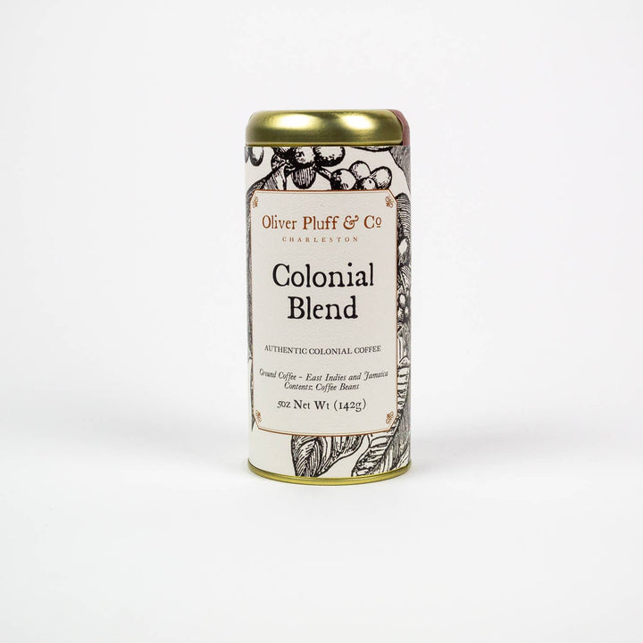 Canister of Colonial Blend coffee from Oliver Pluff &amp; Co on a white background