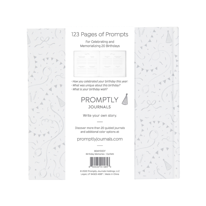 Back cover of a journal with text and design elements on a white background