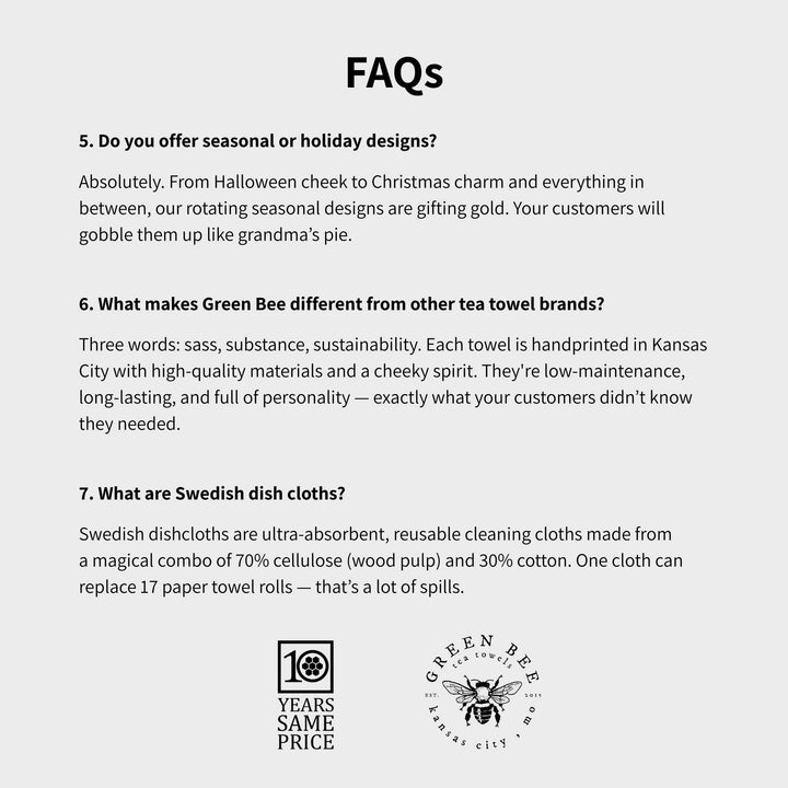 FAQs section with text and brand logos on a white background
