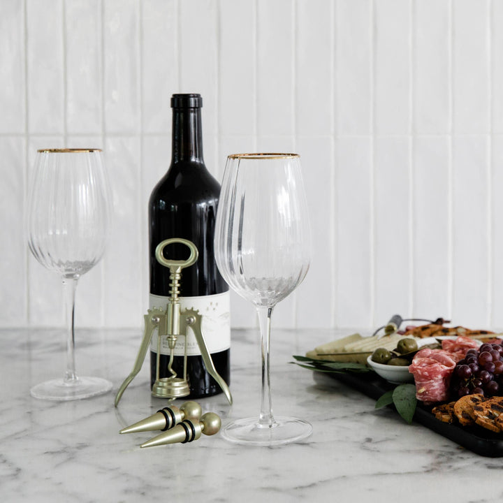 Fluted Wine Glass Set with Gold Rim