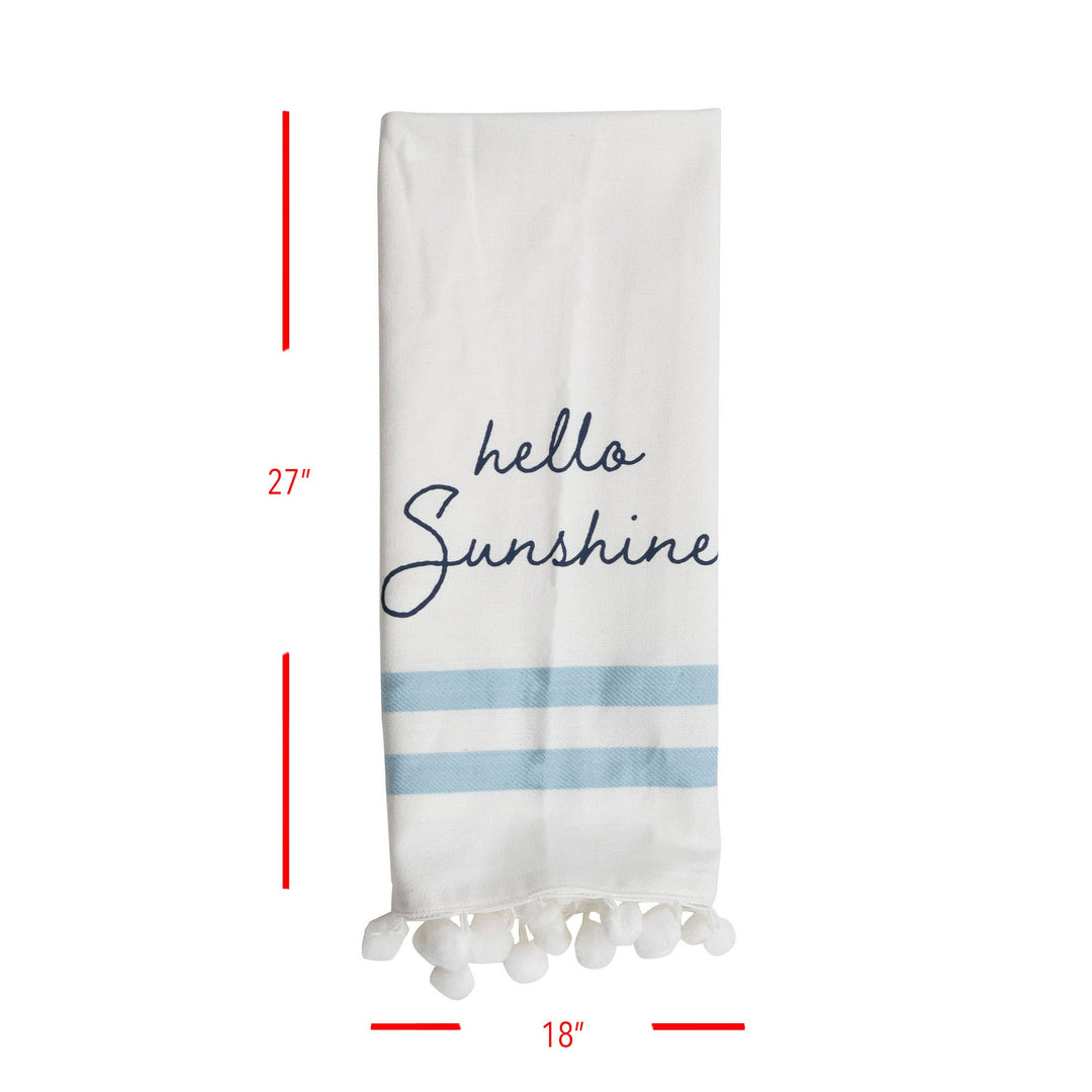 White "Hello Sunshine" Screen Printed Kitchen Tea Towel