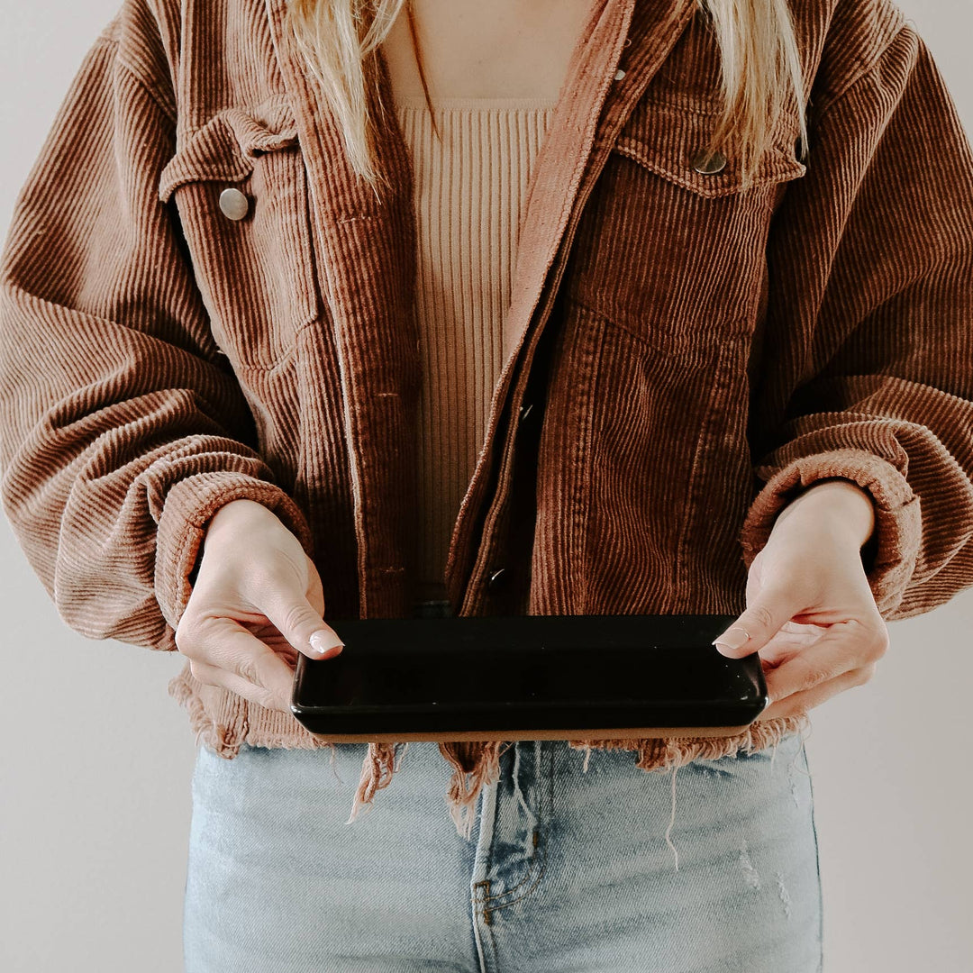 Black Stoneware Tray - Home Decor &amp; Gifts