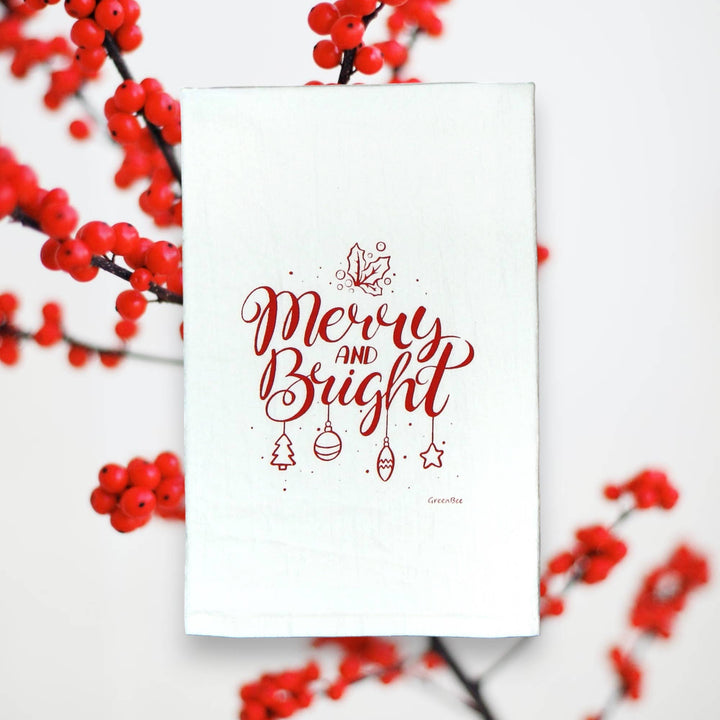 Merry and Bright Christmas Tea Towel