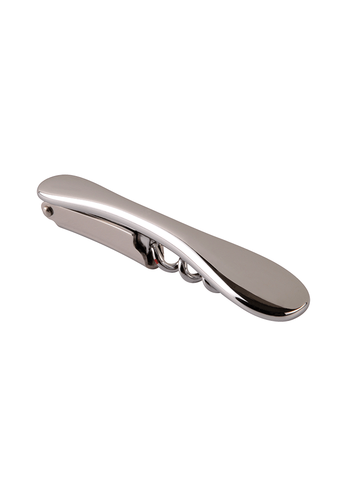 Silver metal wine opener on a transparent background