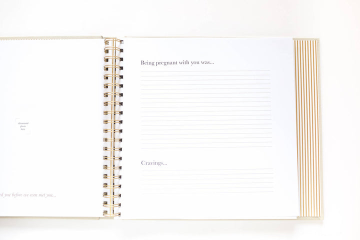 Open notebook with text on a white background