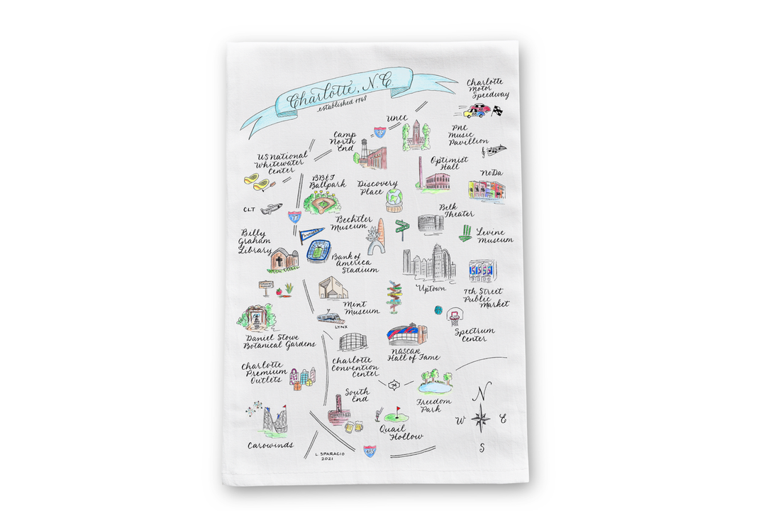Charlotte, NC  Map Tea Towel