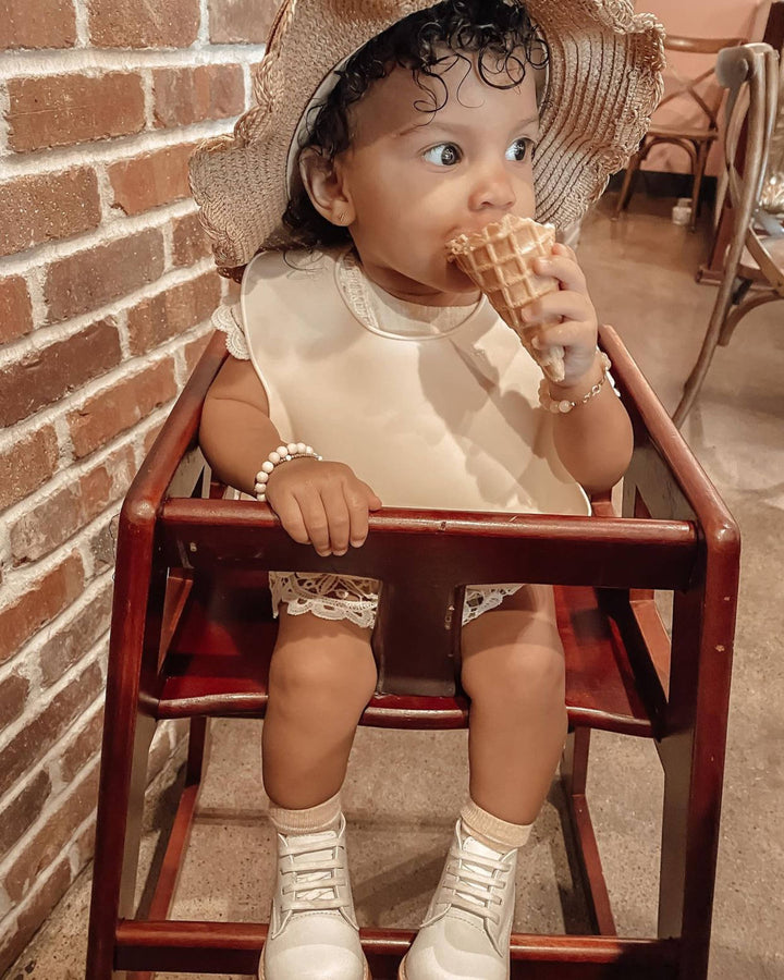 Silicone Baby Bib Roll Up &amp; Stay Closed - (Sand)