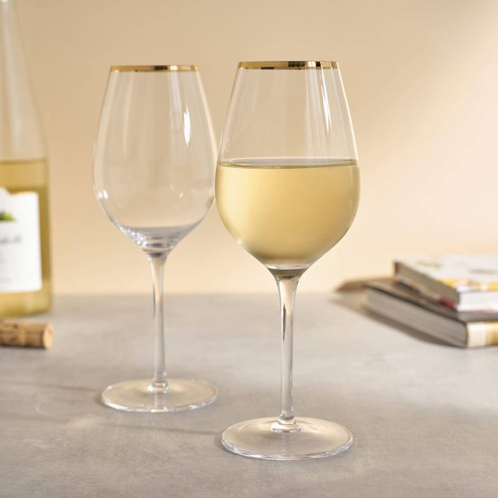 Gilded Gold Rimmed Glass Stemmed Wine Glasses Set of 2