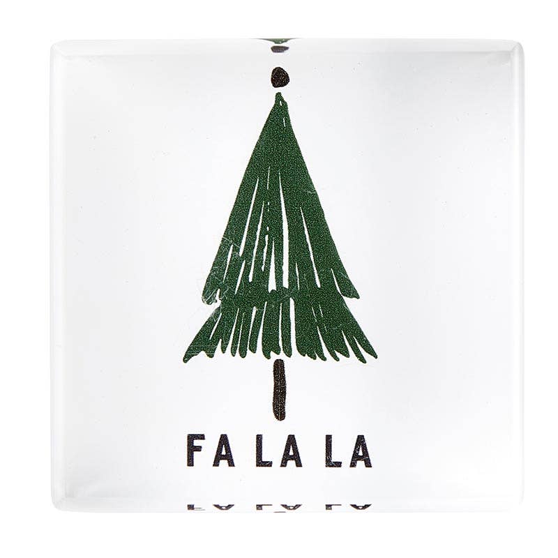 Clear box with green Christmas tree and &