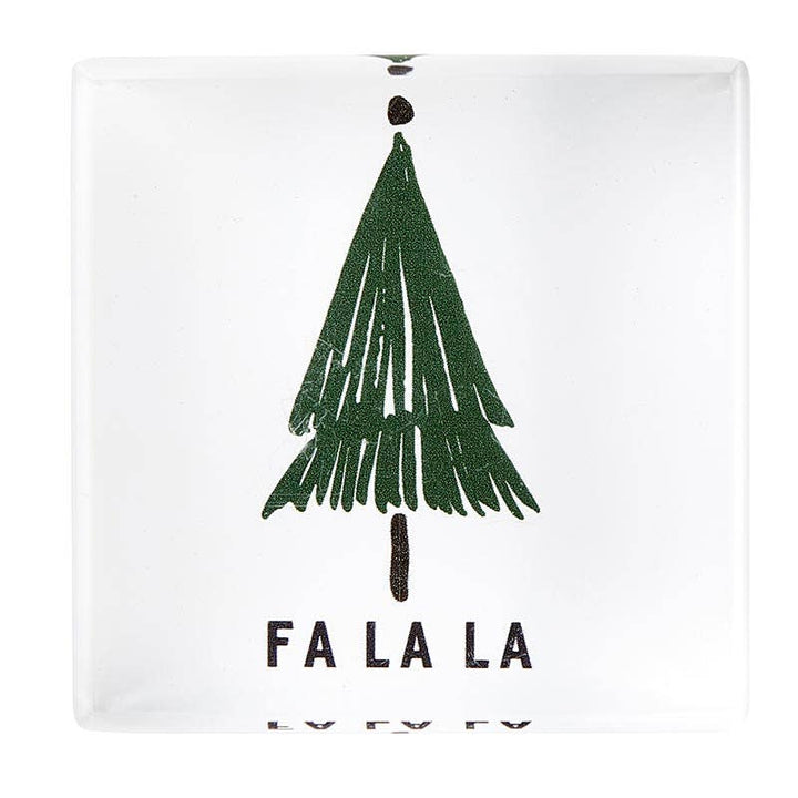 Clear box with green Christmas tree and &