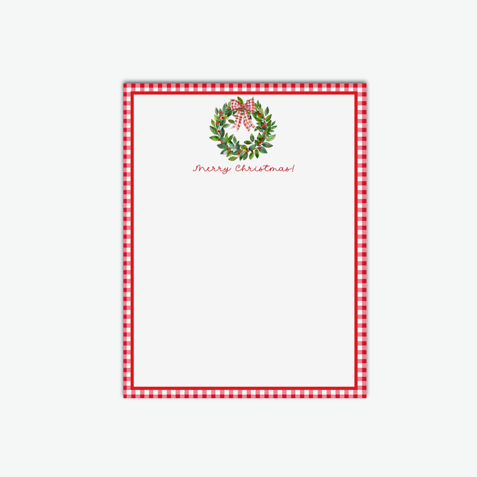 Red Gingham Christmas Wreath Flat Notes