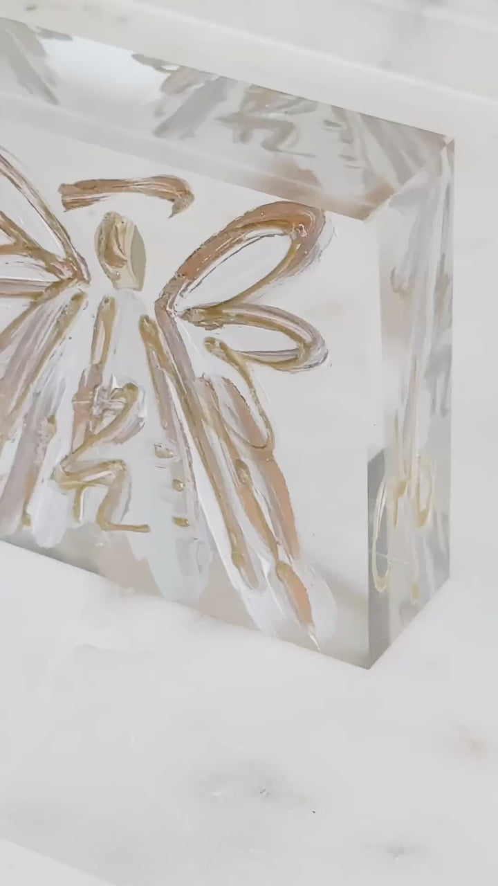 Clear cube decor with gold angel design