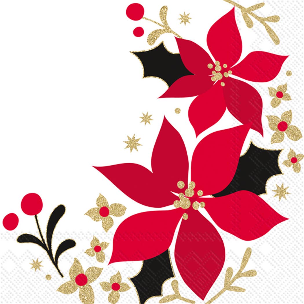 Paper Cocktail Napkins- Merry Christmas Poinsettia