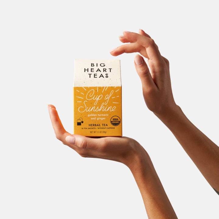 Tea bags are 100% compostable! The bags are designed to allow extra room to give the tea room to fully expand and breathe while it steeps. Our signature turmeric tea, turmeric, ginger, &amp; Malabar peppercorn pack a triple punch of anti-inflammatory power.  Is also great for building your immune system and stimulating digestion.  Contains 10 tea sachets. 