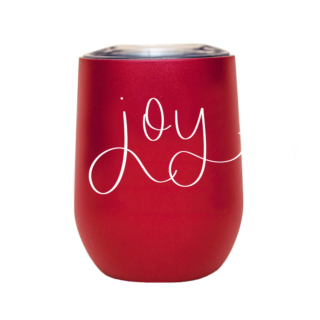 Joy - Hand Lettered Red Metal Wine Tumbler - 12 oz