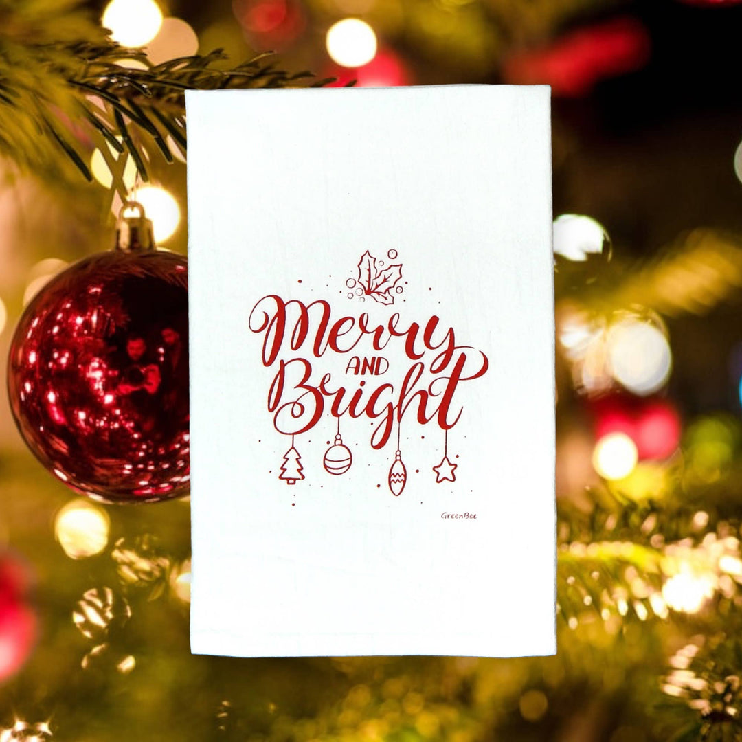 Merry and Bright Christmas Tea Towel