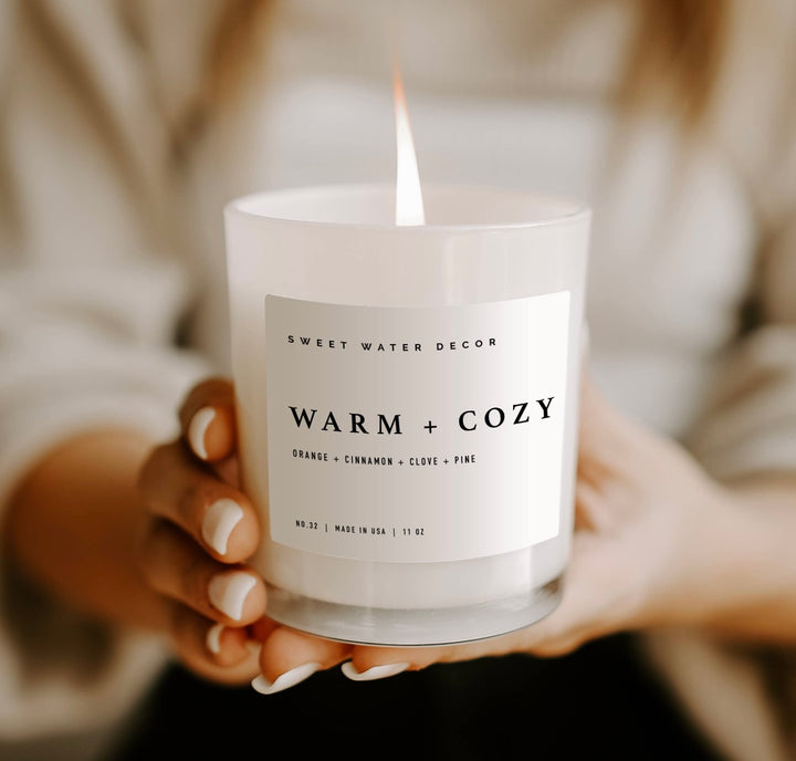 Warm and Cozy Soy Candle - White Jar - 11 oz