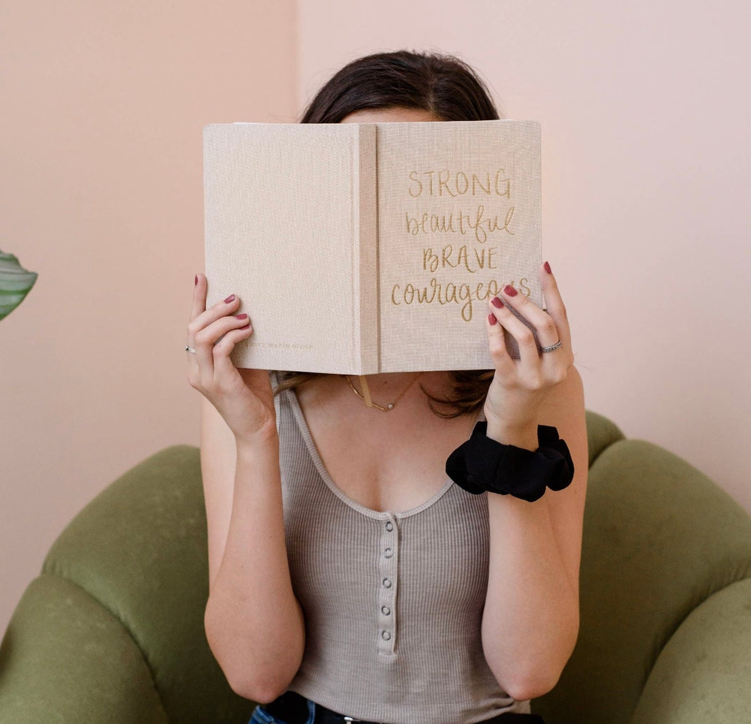 Strong Beautiful Brave Courageous - Tan Fabric Journal