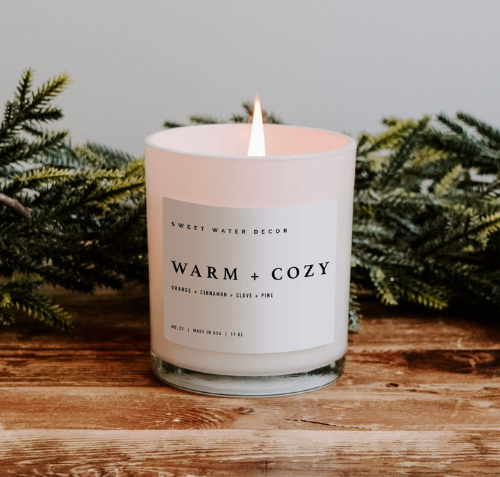 Warm and Cozy Soy Candle - White Jar - 11 oz