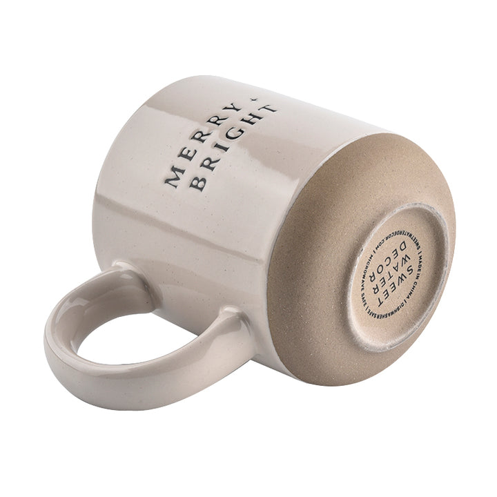 Merry and Bright - Cream Stoneware Coffee Mug - 14 oz